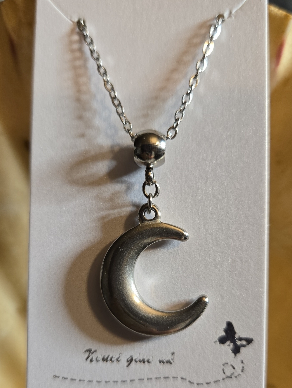 Silver Stainless Steel Crescent Moon Pendant Necklace - Women Jewelry